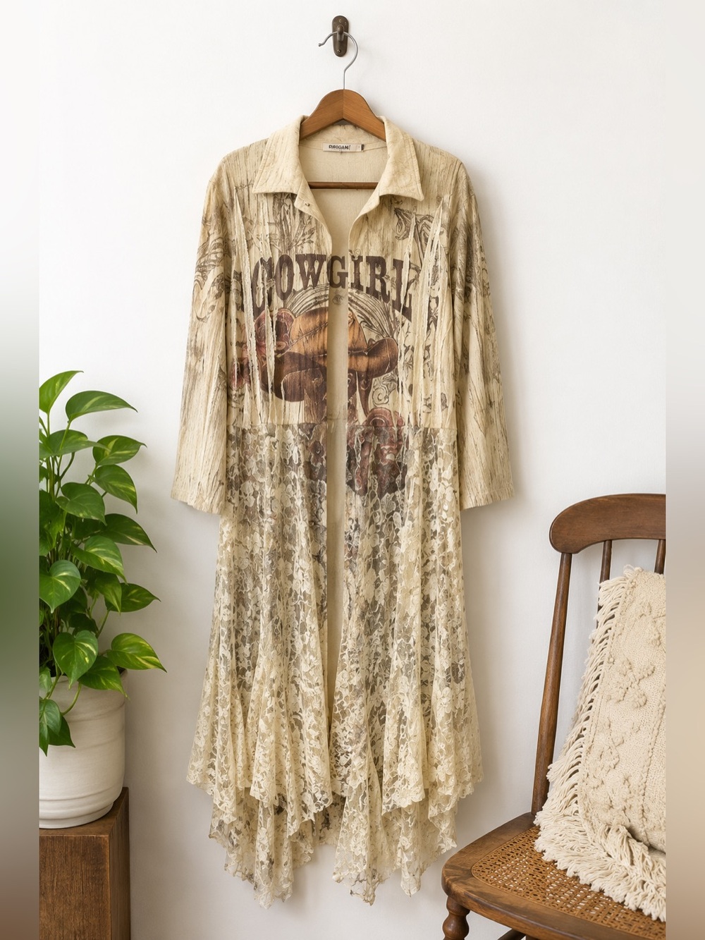 Origami Lace Western Duster Cardigan Cowgirl Graphic Boho Rodeo Plus Size Corral